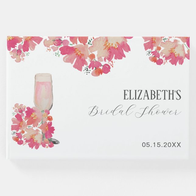 Libro De Visitas Torta Nupcial Petalos y Prosecco Floral Rosa (Anverso)