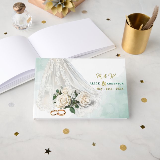 Libro De Visitas Trenby Bride Veil Green Boda (Anverso Abierto)