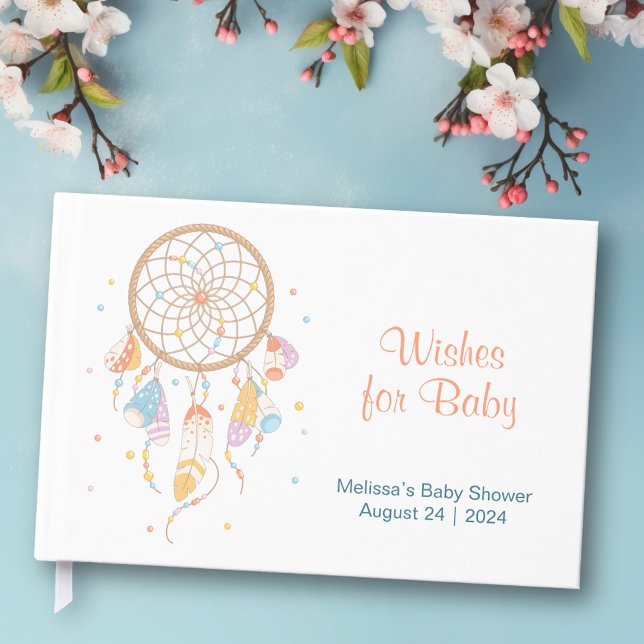 Libro De Visitas Tribal Dreamcatcher Boho Baby Shower White (Subido por el creador)