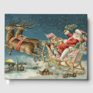 Libro De Visitas Trineo Antiguo de Navidad de Santa Claus Reno