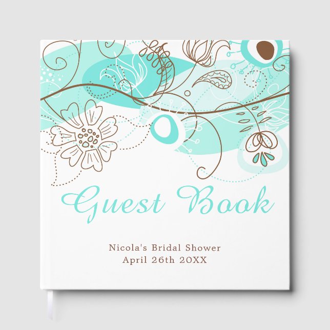 Libro De Visitas Turquoise Floral Twist Bridal Shower (Anverso)