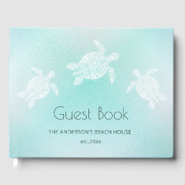 Libro De Visitas Turquoise White Turtles