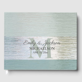 Libro De Visitas TurquoisSilver Cristal de Mar Monograma Boda 