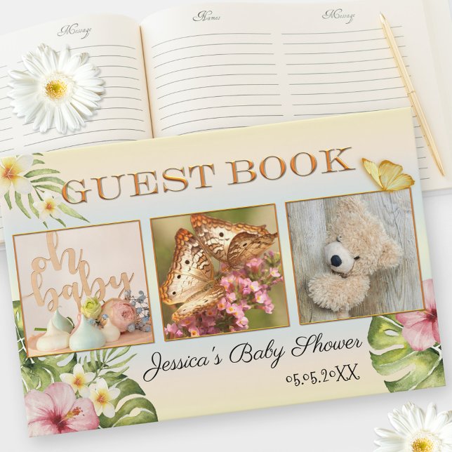 Libro De Visitas Tus 3 fotos cubren Baby Shower floral (Subido por el creador)