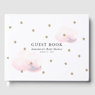 Libro De Visitas Twinkle Gold Stars & Pink Clouds Baby Shower