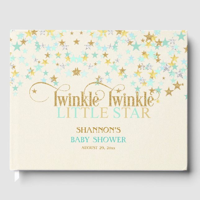 Libro De Visitas Twinkle Little Star Baby Gold Mint Green Creme (Anverso)