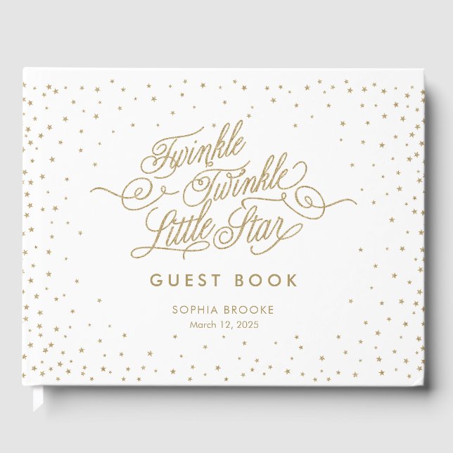 Libro De Visitas Twinkle Little Star Fancy Gold y White Baby Shower (Anverso)
