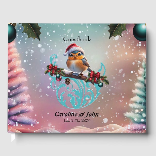 Libro De Visitas Un pájaro navideño lindo sentado en una rama (Anverso)