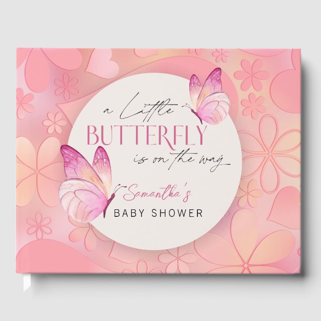 Libro De Visitas Una mariposa pequeña está en camino a Baby Shower (Anverso)