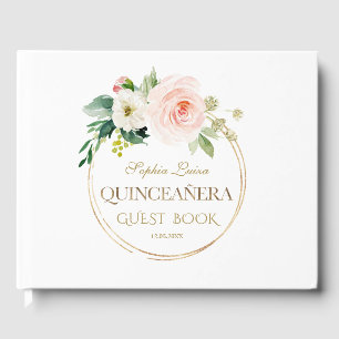 Libro De Visitas Único Rubor Floral Gold Quinceañera