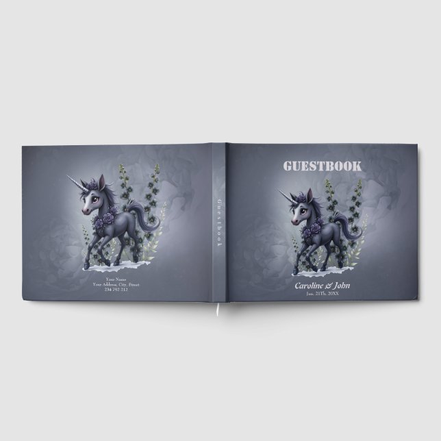Libro De Visitas Unicornio estilizado en esplendor floral. (Lleno)