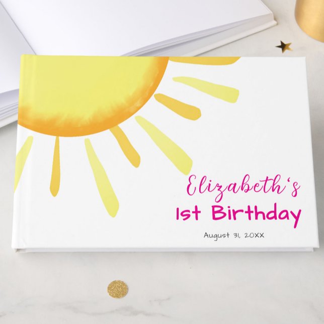 Libro De Visitas Uno en el Cumpleaños Personalizado Rosa Primero So (Subido por el creador)