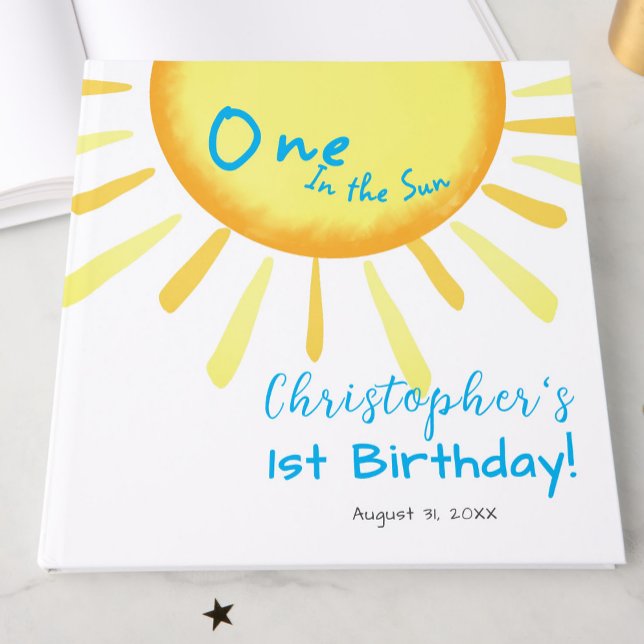 Libro De Visitas Uno En El Sol Azul Cumpleaños Personalizado Primer (Subido por el creador)