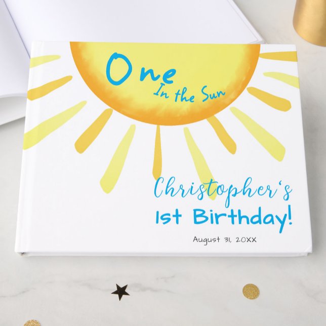 Libro De Visitas Uno En El Sol Azul Cumpleaños Personalizado Primer (Subido por el creador)