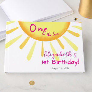 Libro De Visitas Uno en el Sol Cumpleaños Personalizado Rosa Primer