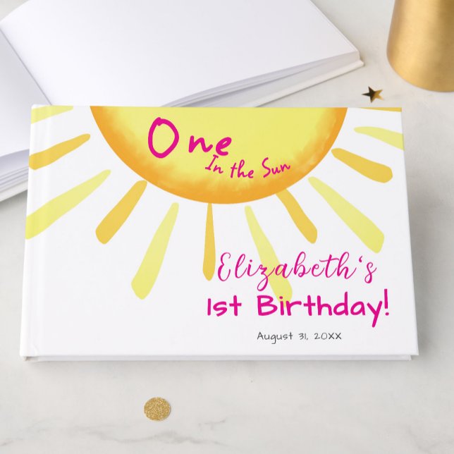 Libro De Visitas Uno en el Sol Cumpleaños Personalizado Rosa Primer (Subido por el creador)