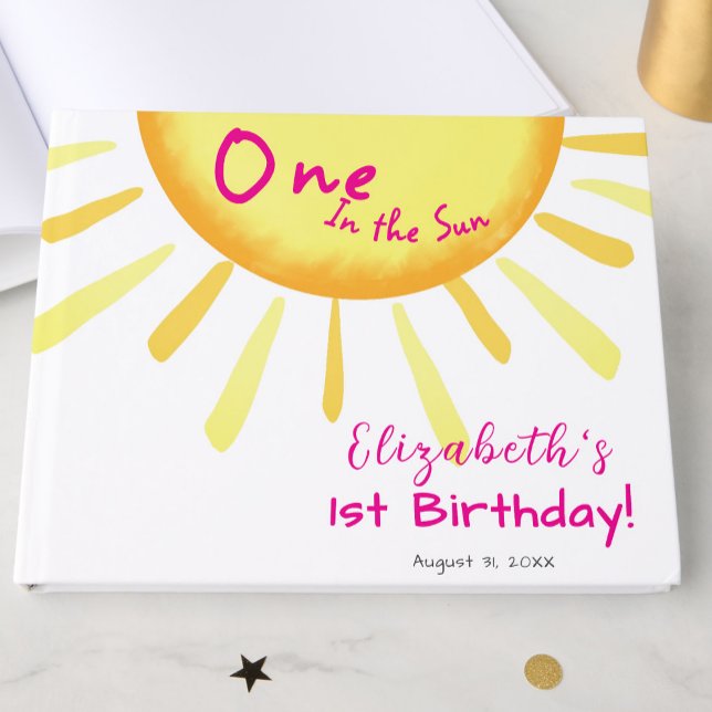 Libro De Visitas Uno En El Sol Cumpleaños Personalizado Rosa Primer (Subido por el creador)