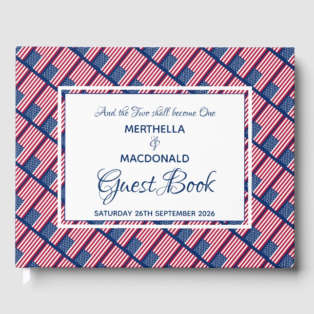 Libro De Visitas USA AMERICA FLAG Scripture Matrimonio personalizad (Anverso)