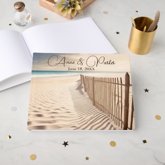 Libro De Visitas Valla de playa del océano para boda (Anverso Abierto)