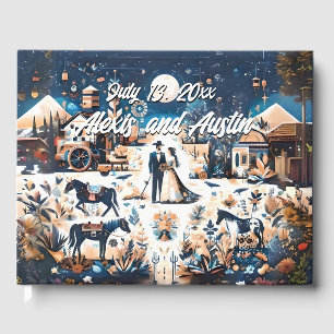 Libro De Visitas Vaquero y novia azul estilo occidental Boda