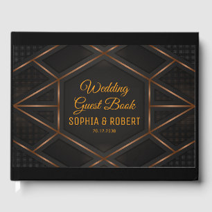 Libro De Visitas Vector Hexagon Mosaic Brown Script Boda Negro