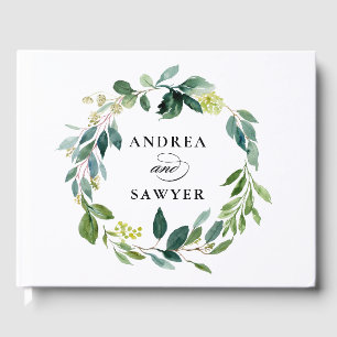 Libro De Visitas Vegetación de color de agua rústica Boda de Wreath