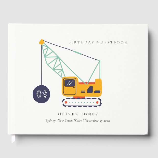 Libro De Visitas Vehículo Cute Construction Crane Cualquier Cumplea (Anverso)