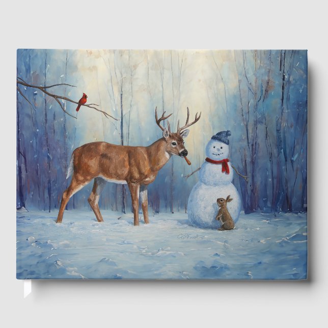 Libro De Visitas Venado y feliz invierno de Snowman (Anverso)