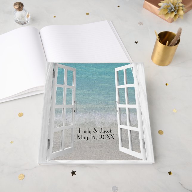 Libro De Visitas Ventana de playa con oleaje oceánico  (Anverso Abierto)
