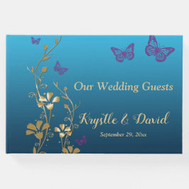 Libro de visitas verde azulado, dorado, morado, ma