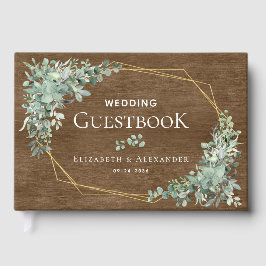 Libro De Visitas Verde de madera rústica Elegante Boda Eucalyptus
