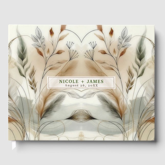 Libro De Visitas Verde Delicado Botánico Moderno Boda Boho (Anverso)