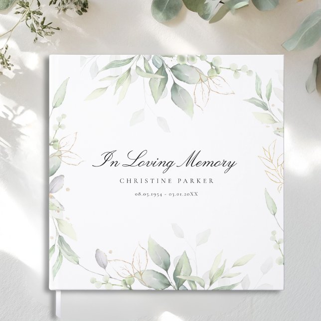 Libro De Visitas Verde "En Amable Memoria" Funeral (Greenery "In Loving Memory" Funeral Guest Book)