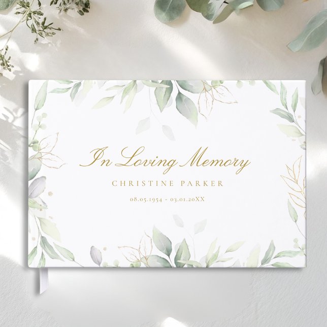 Libro De Visitas Verde "En Amable Memoria" Funeral (Greenery "In Loving Memory" Funeral Guest Book)