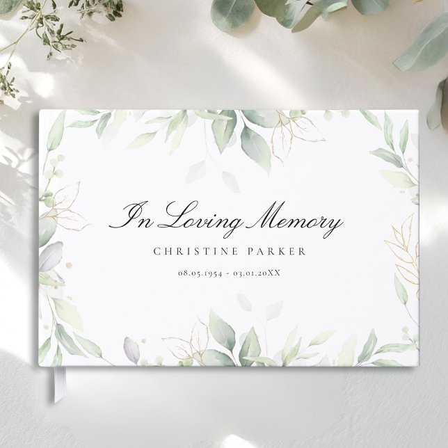 Libro De Visitas Verde "En Amable Memoria" Funeral (Greenery "In Loving Memory" Funeral Guest Book)