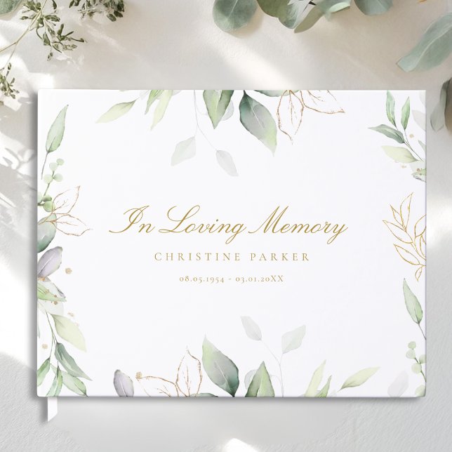 Libro De Visitas Verde "En amoroso recuerdo"  Funeral (Greenery "In Loving Memory" Photo Funeral Guest Book)