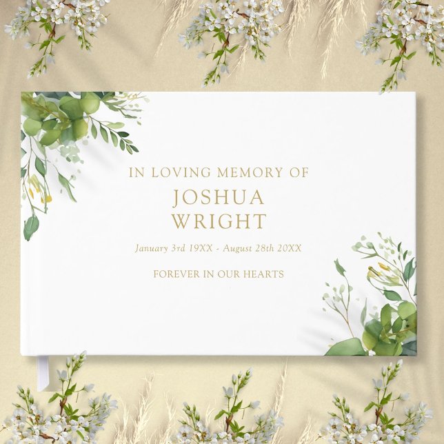 Libro De Visitas Verde En Memoria Amorosa Funeral Memorial (Greenery In Loving Memory Memorial Funeral Guest Book)