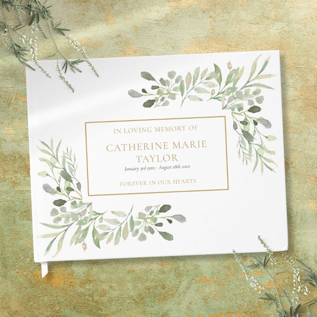 Libro De Visitas Verde En Memoria Amorosa Funeral Memorial (Greenery In Loving Memory Memorial Funeral Guest Book)