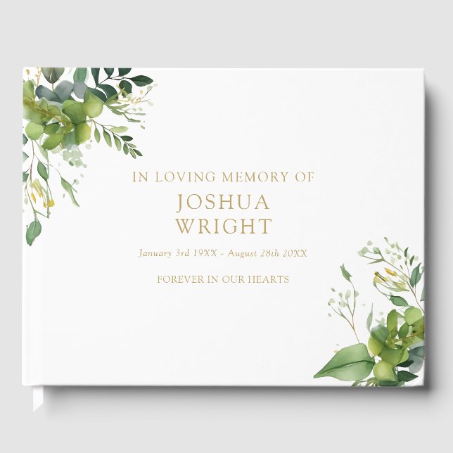 Libro De Visitas Verde En Memoria Funeral Conmemorativo (Anverso)