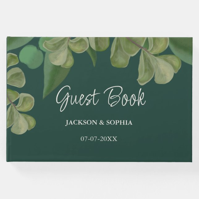 Libro De Visitas Verde esmeralda Elegante vegetación rústica hojas  (Anverso)
