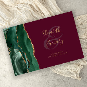 Libro De Visitas Verde Esmeralda Moderno Agata Oro Burgundy Escritu