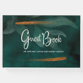 Libro De Visitas verde esmeralda moderno y hojas