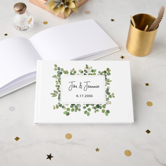 Libro De Visitas Verde NAME & NAME Boda DATE Pareja Atemporal (Anverso Abierto)