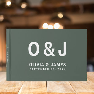 Libro De Visitas Verde oscuro   Boda Moss Minimalista Modern Scandi
