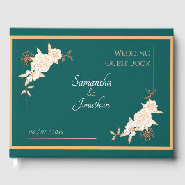 Libro De Visitas Verde oscuro con crema Rosa Boda