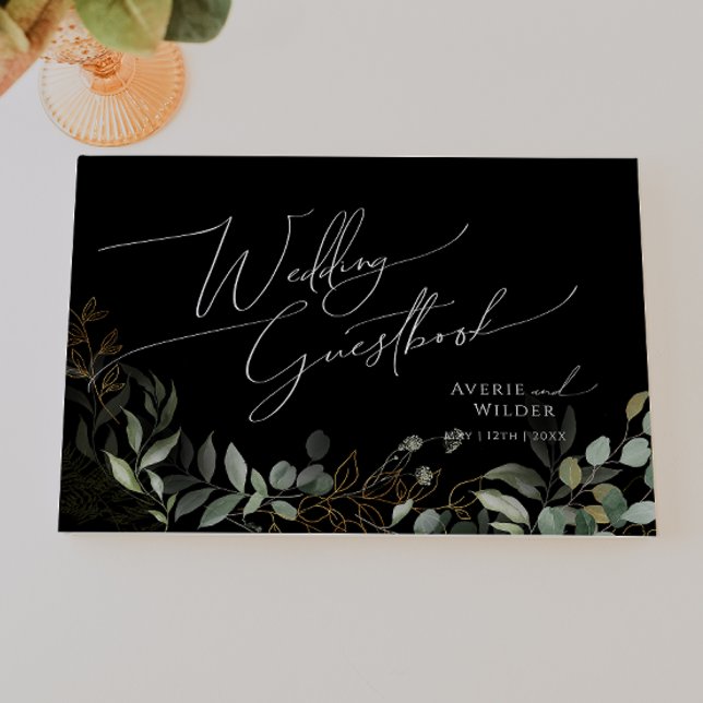 Libro De Visitas Verdor caprichoso y oro | Boda negro (Subido por el creador)