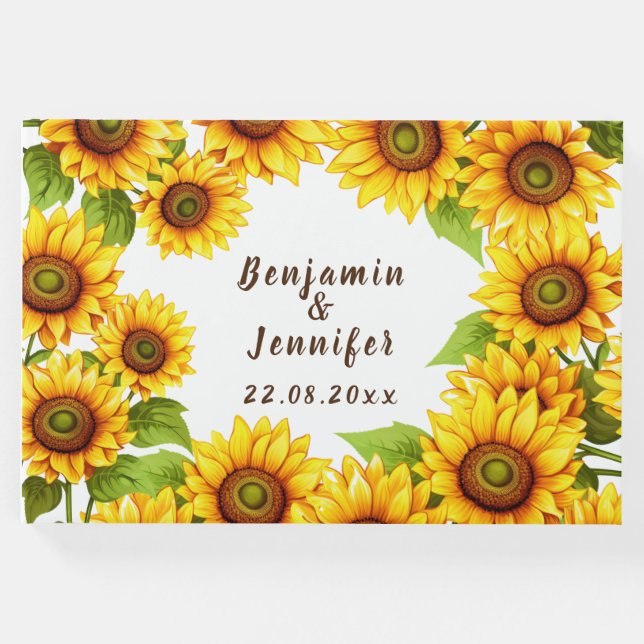 Libro De Visitas Verdor rústico elegante boda moderno de girasoles (Anverso)