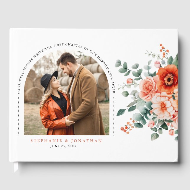 Libro De Visitas Verona Sunset Bright Naranja Floral Moderna (Anverso)