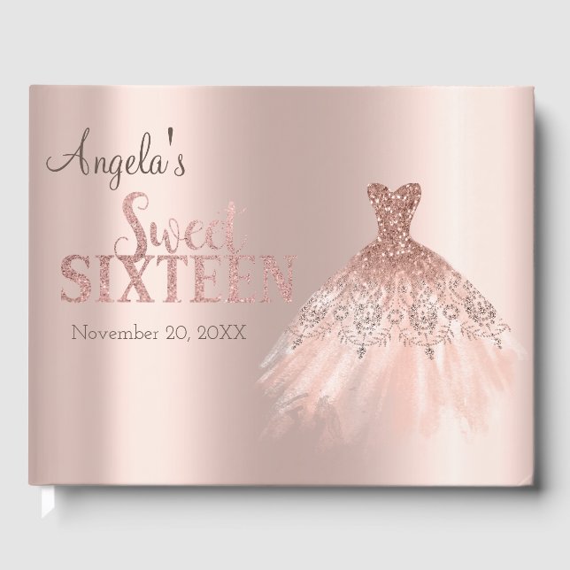 Libro De Visitas Vestido Chic Rosa Dorado Sweet 16   (Anverso)
