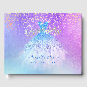 Libro De Visitas Vestido de quinceañera con brillo, azul aqua